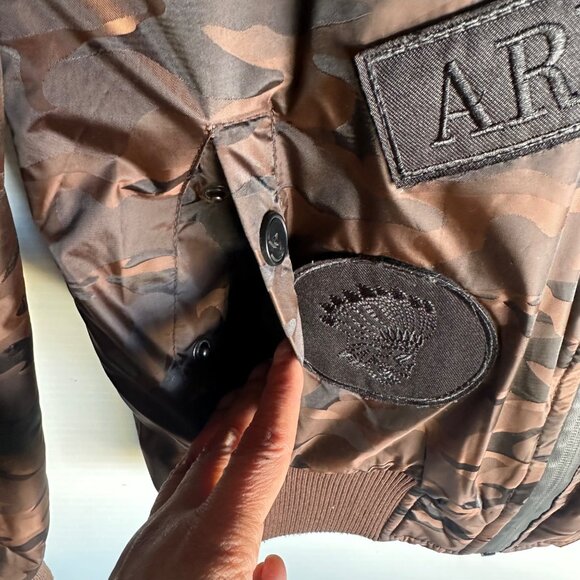 XRAY Jeans Brown Camouflage Bomber Jacket W/ Faux Fur Collar & Patches Size M - Picture 10 of 13